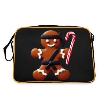 Lustige Ninja Lebkuchenmann Keks-Zuckerstange - Retro Tasche - Schwarz/Gold - Hinten