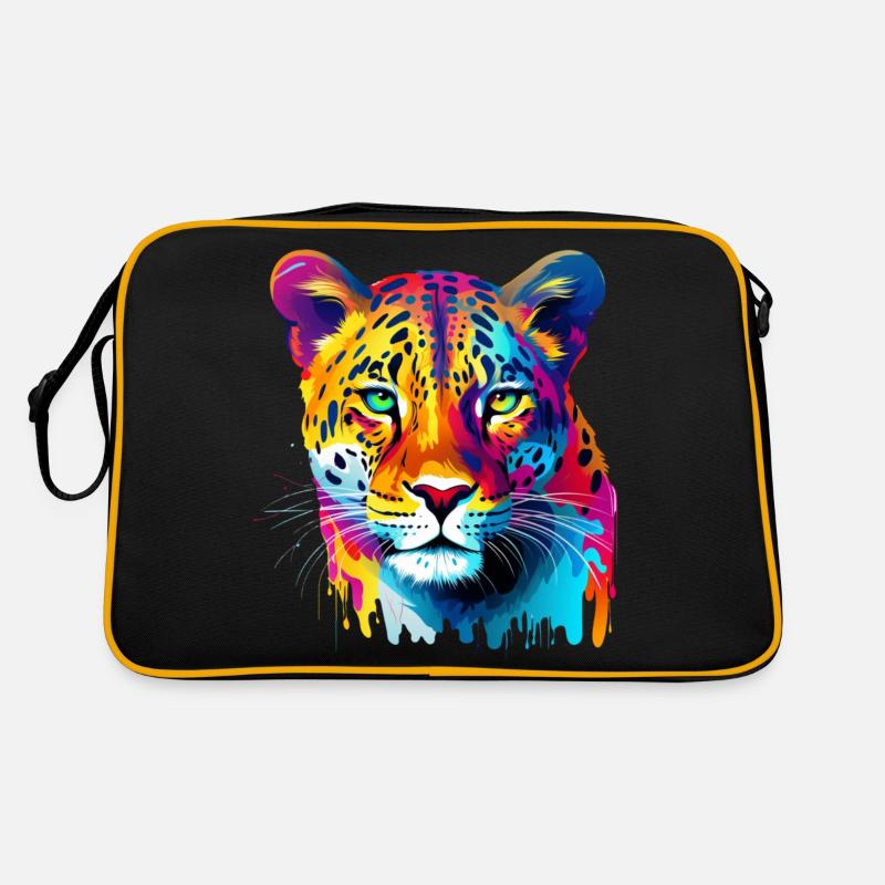 Bunter Leopard Farbspritzer Farbkleckse Retro Tasche