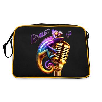 Purple and Gold Chameleon on Microphone Really - Retro Bag - black/gold - Back