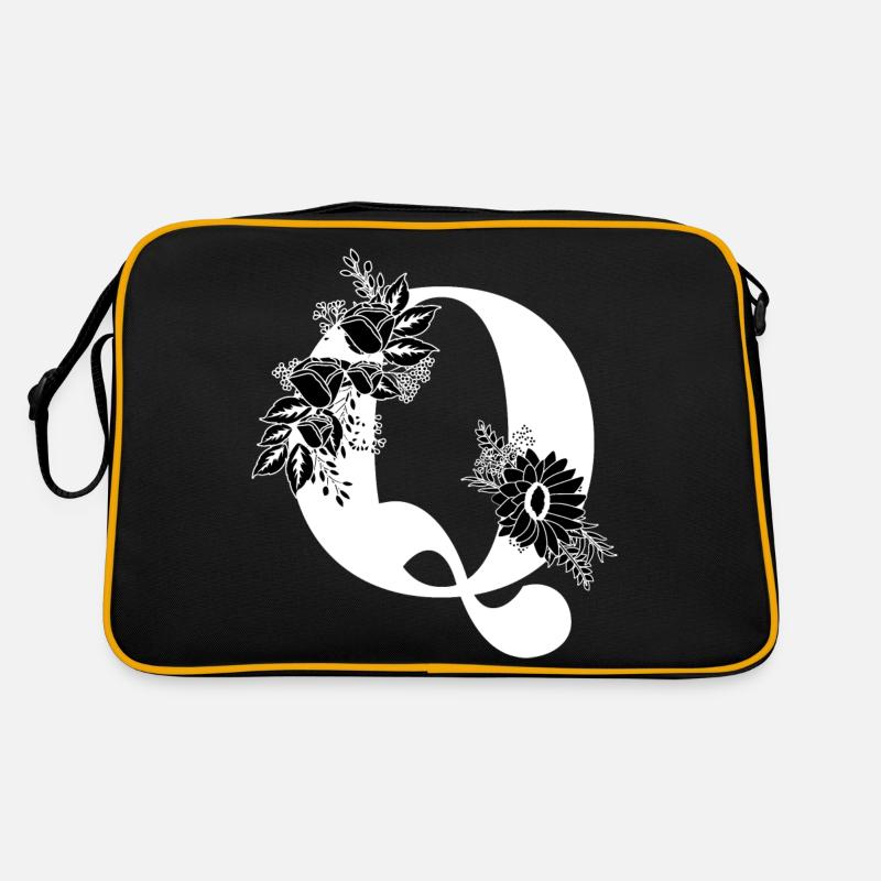 Blumenbuchstabe q schwarz-weiß Retro Tasche