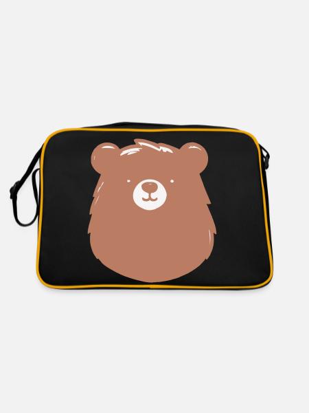 Einfacher gehaltener Bär im flachen Stiel - Retro Tasche - Schwarz/Gold - Hinten