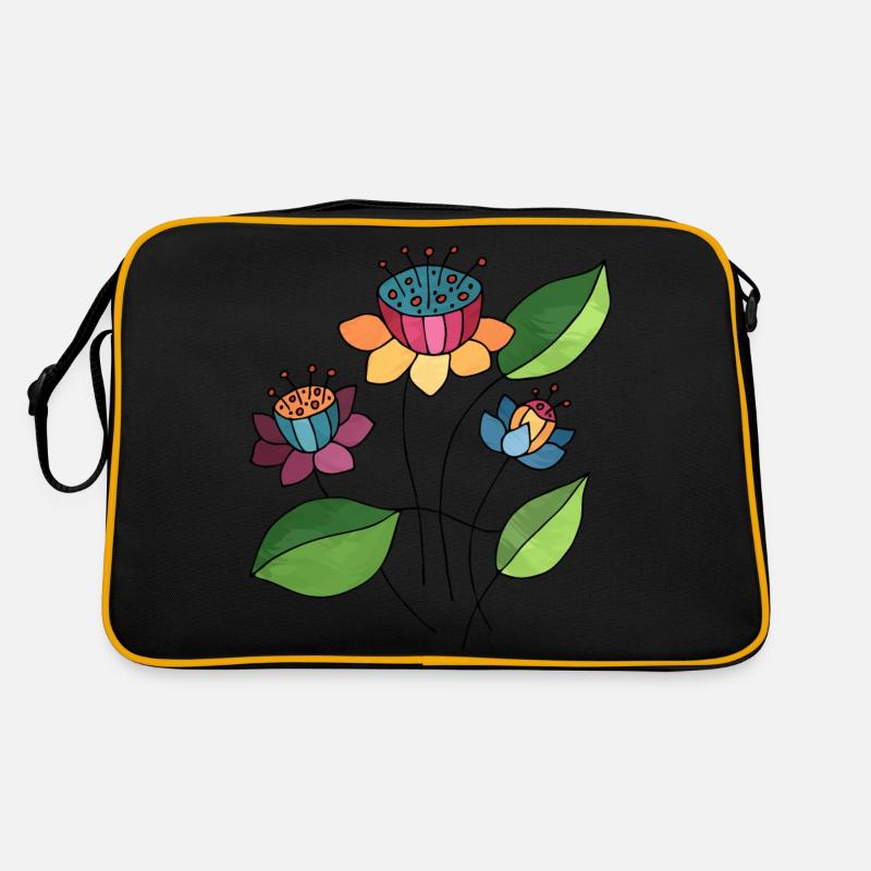 Blumen - Retro Tasche - Schwarz/Gold