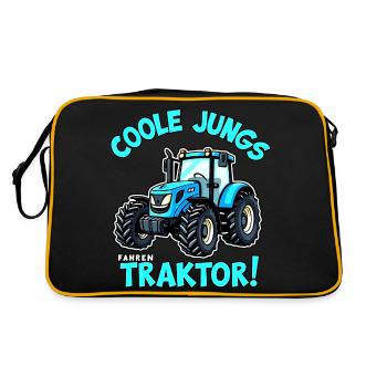 Coole Jungs fahren Traktor Trecker Junge - Retro Tasche - Schwarz/Gold - Hinten