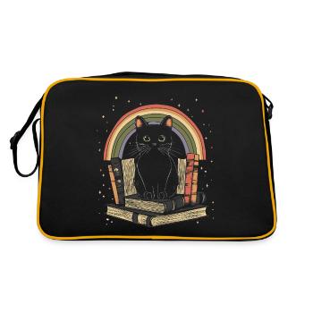schwarze Katze sitzt auf Bücher - Retro Tasche - Schwarz/Gold - Hinten