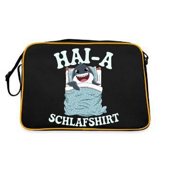 Hai-A! Lustiges Schlafshirt mit Hai - Retro Tasche - Schwarz/Gold - Hinten