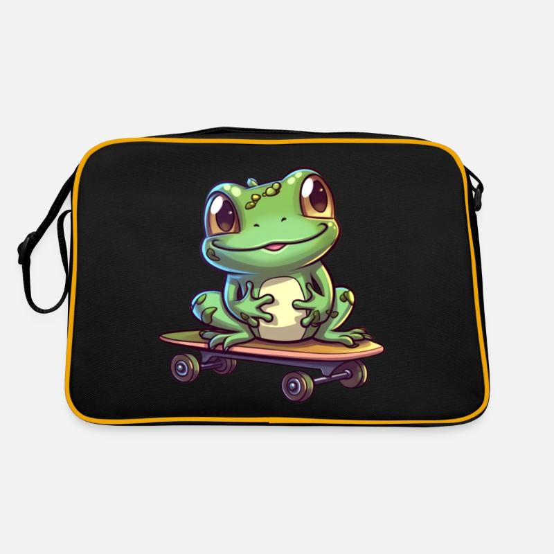 Frosch auf einem Skateboard Retro Tasche