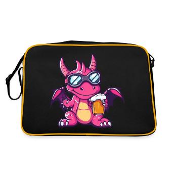 Drache Apres Ski Bier Comic - Retro Tasche - Schwarz/Gold - Hinten