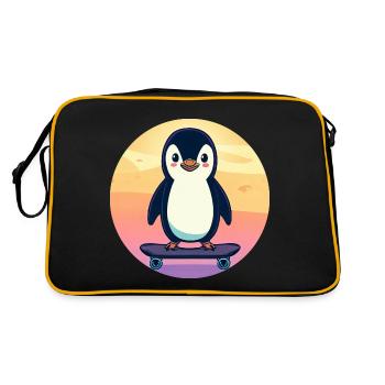 Pingouin mignon sur une planche à roulettes au coucher du soleil - Sac Retro - noir/or - Dos