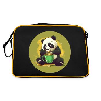 Panda with coffee and sugar shock - Retro Bag - black/gold - Back