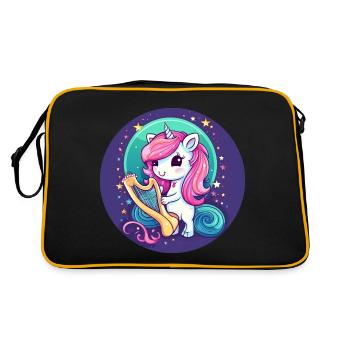 Unicorn playing harp at sunset - Retro Bag - black/gold - Back