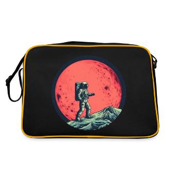 Astronaut auf Mond vor Rotem Mond - Retro Tasche - Schwarz/Gold - Hinten