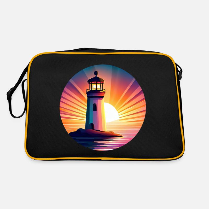 Leuchtturm bei Sonnenuntergang - Malerisches - Retro Tasche - Schwarz/Gold