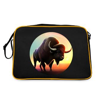 Vache, Buffle, Taureau, Bison au coucher du soleil - Nat - Sac Retro - noir/or - Dos