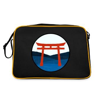 Red Torii Gate sur Blue Hills - Dessin numérique - Sac Retro - noir/or - Dos