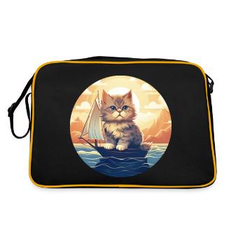 Cat Sailing in the Sunset, Romantic - Retro Bag - black/gold - Back