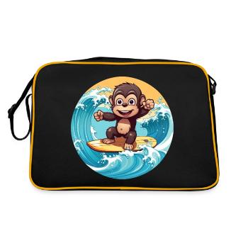 Chimpanzé surfeur, design animal sportif - Sac Retro - noir/or - Dos