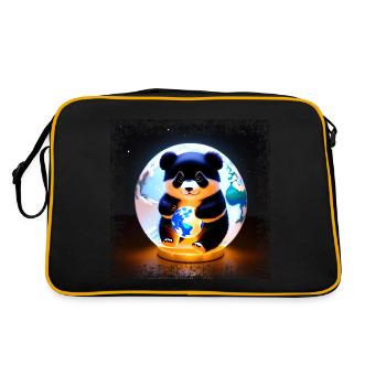 Panda on square grunge globe - Retro Bag - black/gold - Back