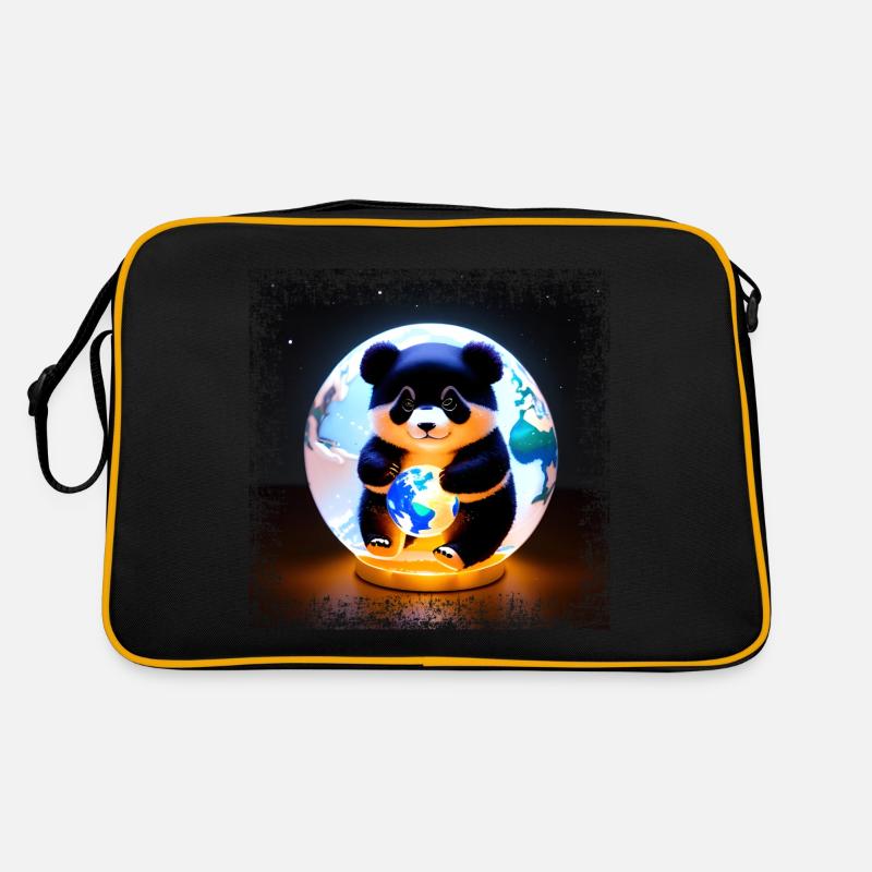 Panda auf Viereckiger Grunge Weltkugel Retro Tasche
