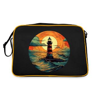 Lighthouse at sunset, Romantic - Retro Bag - black/gold - Back