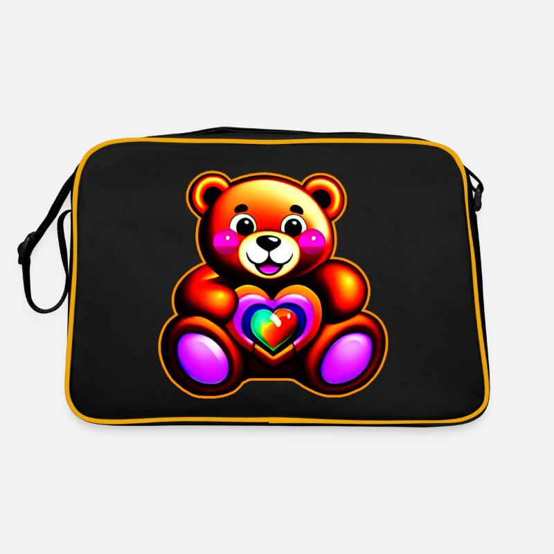 Süßer Teddybär mit Herz in bunt regenbogenfarben Retro Tasche