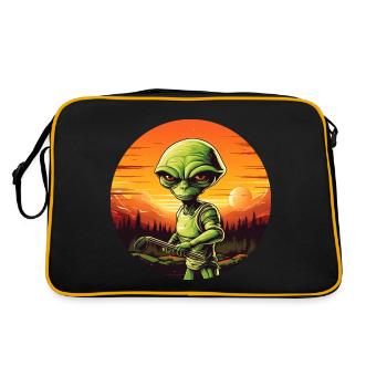 Green Alien Golfer - Aliens Playing Golf - Retro Bag - black/gold - Back