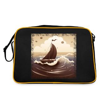 Chocolate brown dinghy on rough seas - Retro Bag - black/gold - Back