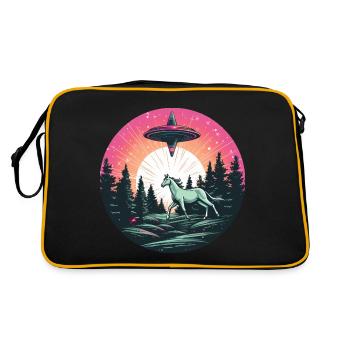 UFO Abduction: Alien kidnaps horse at the - Retro Bag - black/gold - Back