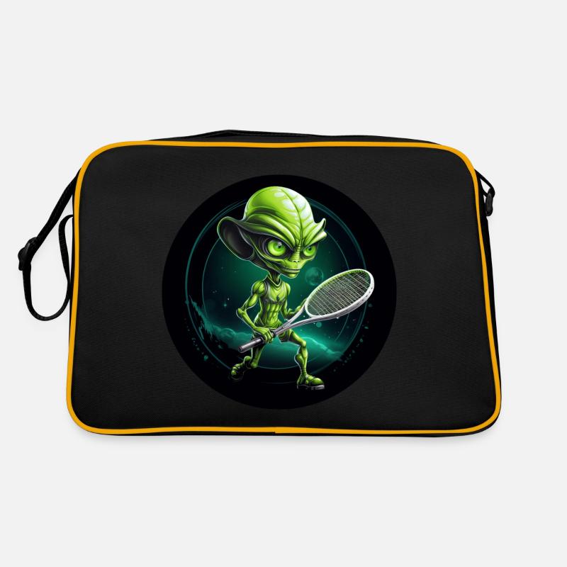 Green alien plays space tennis Retro Bag