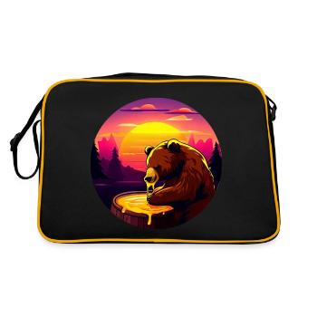 Sunset design with brown bear and honey - Retro Bag - black/gold - Back