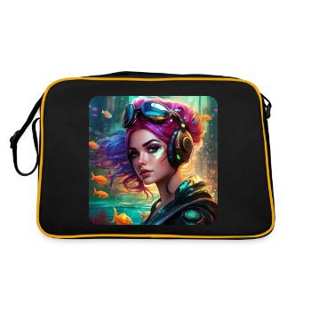 Fille cyberpunk cool avec des écouteurs et du poisson - Sac Retro - noir/or - Dos