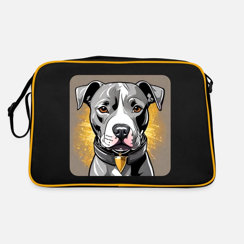 Niedlicher süßer Pitbull Terrier Hund - Retro Tasche - Schwarz/Gold