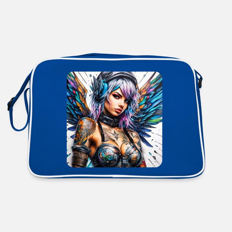 Cooler Cyberpunk Engel mit Kopfhörer Retro Tasche