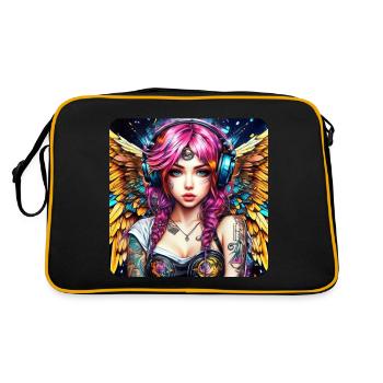 Cooler Cyberpunk Engel mit Kopfhörer - Retro Tasche - Schwarz/Gold - Hinten