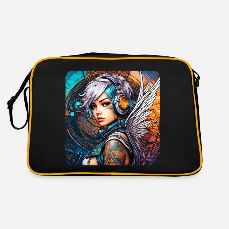Cooler Cyberpunk Engel mit Kopfhörer Retro Tasche