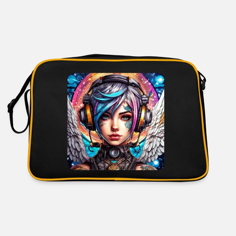 Cooler Cyberpunk Engel mit Kopfhörer Retro Tasche