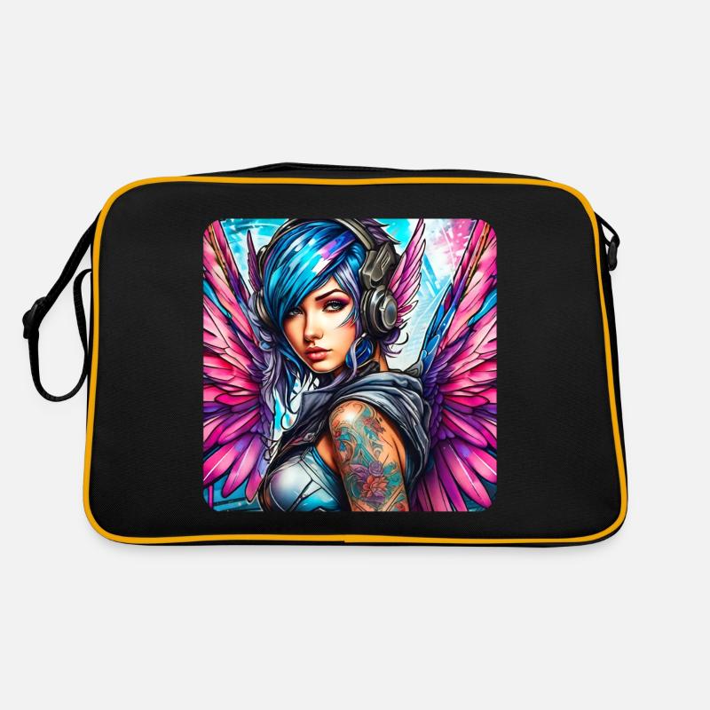 Cooler Cyberpunk Engel mit Kopfhörer Retro Tasche