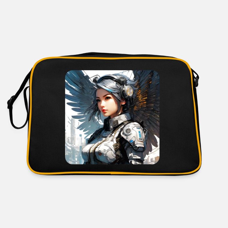 Cooler Cyberpunk Engel mit Kopfhörer Retro Tasche
