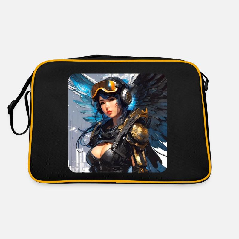 Cooler Cyberpunk Engel mit Kopfhörer Retro Tasche