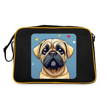 Niedlicher kleiner Mops mit Hundeblick - Retro Tasche - Schwarz/Gold - Hinten