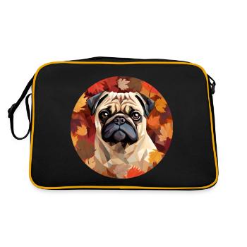 Pug dog in polygon style with autumn foliage design - Retro Bag - black/gold - Back