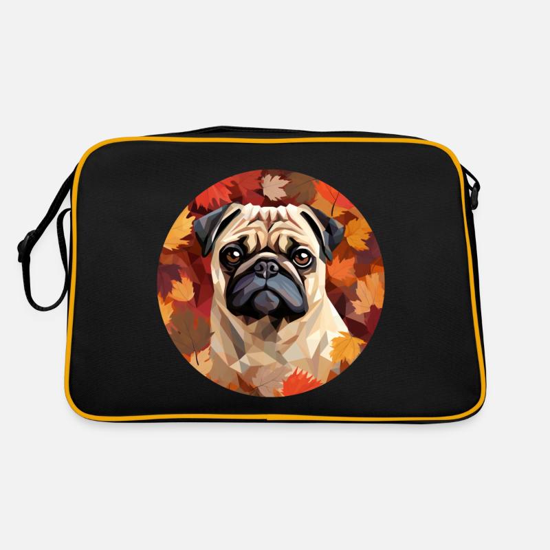 Chien carlin de style polygonal avec un design de feuillage d’automne Sac Retro