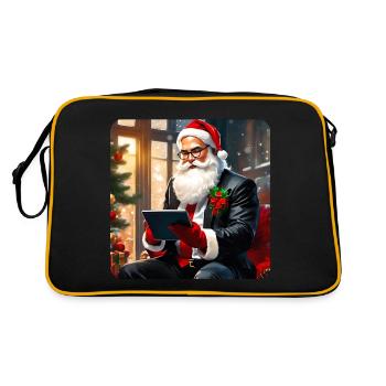 Cool modern Santa Claus in suit and tablet - Retro Bag - black/gold - Back