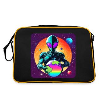 Cool alien with planet in his hands - Retro Bag - black/gold - Back