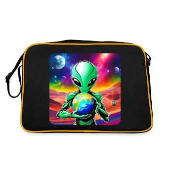 Cool alien with planet in his hands - Retro Bag - black/gold - Back