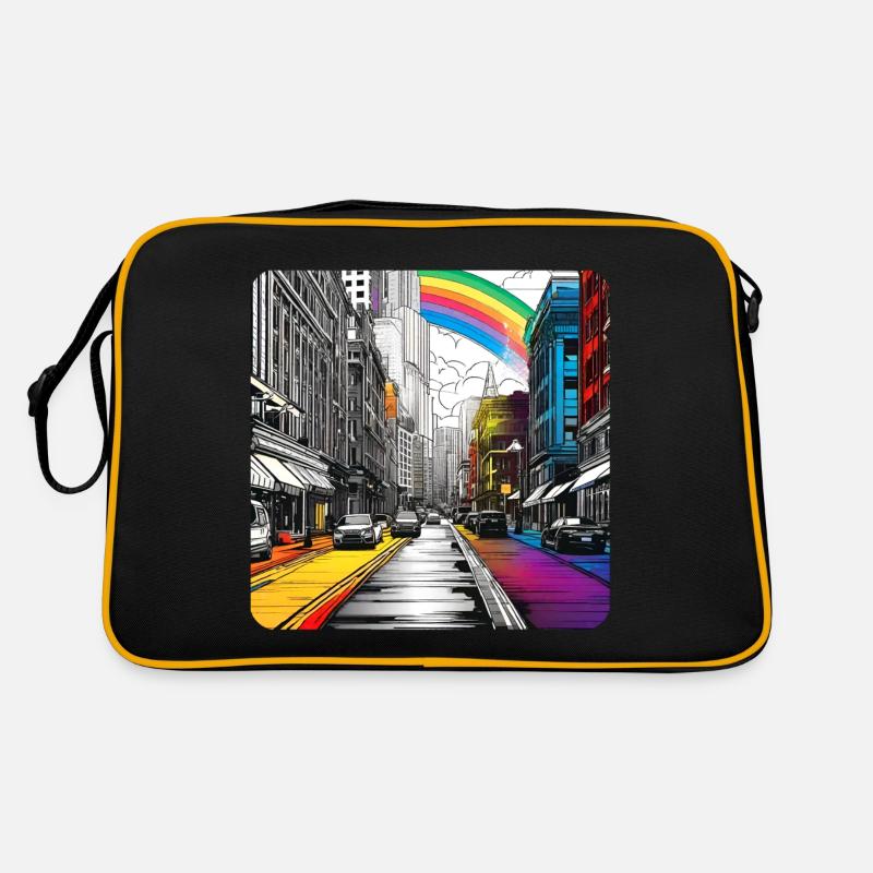 Stadtleben mit Regenbogen Retro Tasche