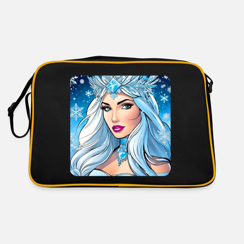 Winter Eiskönigin mit Eiskristallen - Retro Tasche - Schwarz/Gold