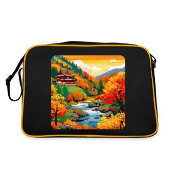 Bunte Herbstlandschaft - Retro Tasche - Schwarz/Gold - Hinten