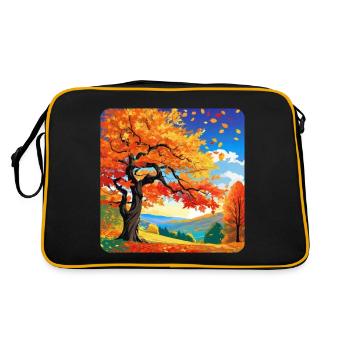 Bunte Herbstlandschaft - Retro Tasche - Schwarz/Gold - Hinten
