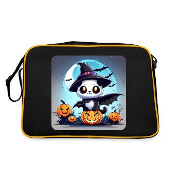 Niedliches Grusel Monster mit Kürbislaternen - Retro Tasche - Schwarz/Gold - Hinten