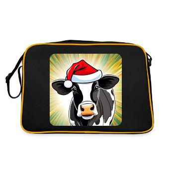 Niedliche Muh Kuh mit Weihnachtsmütze - Retro Tasche - Schwarz/Gold - Hinten